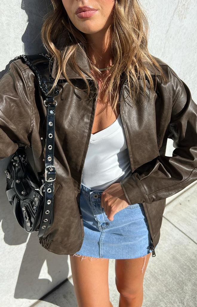 Abbi Brown Faux Suede Bomber Jacket – Beginning Boutique US