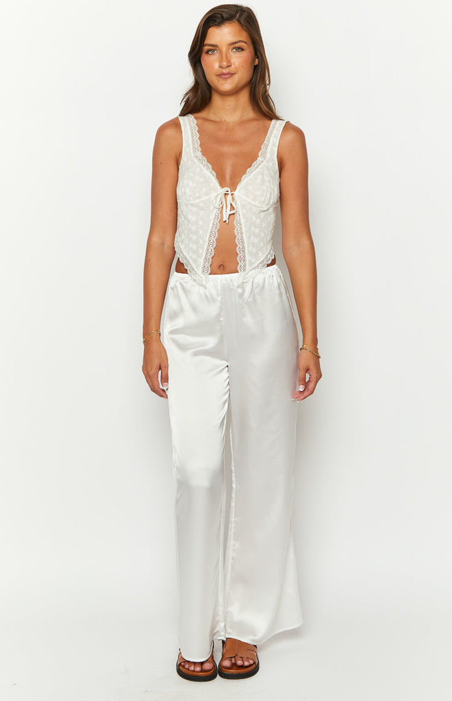 Bridget White Satin Pants – Beginning Boutique US