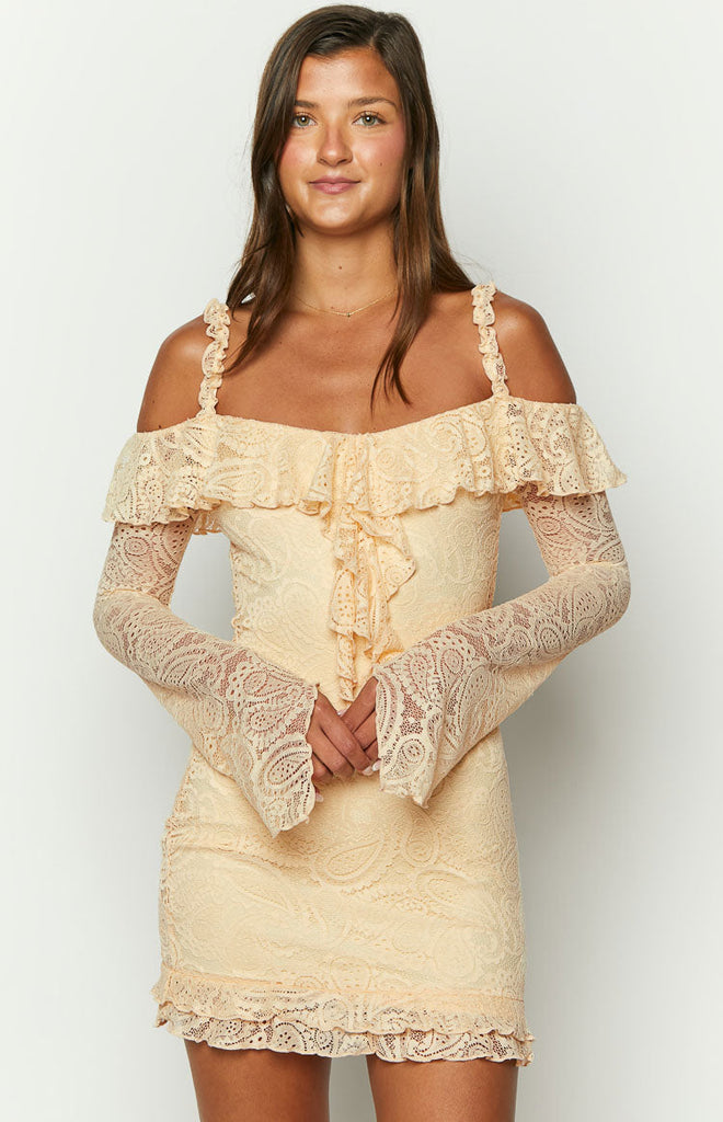 Cream lace hot sale dress short