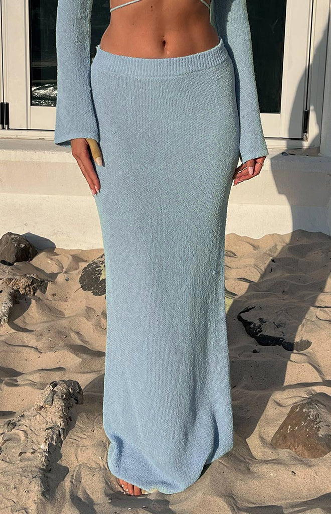 Laila Blue Knit Maxi Skirt – Beginning Boutique US