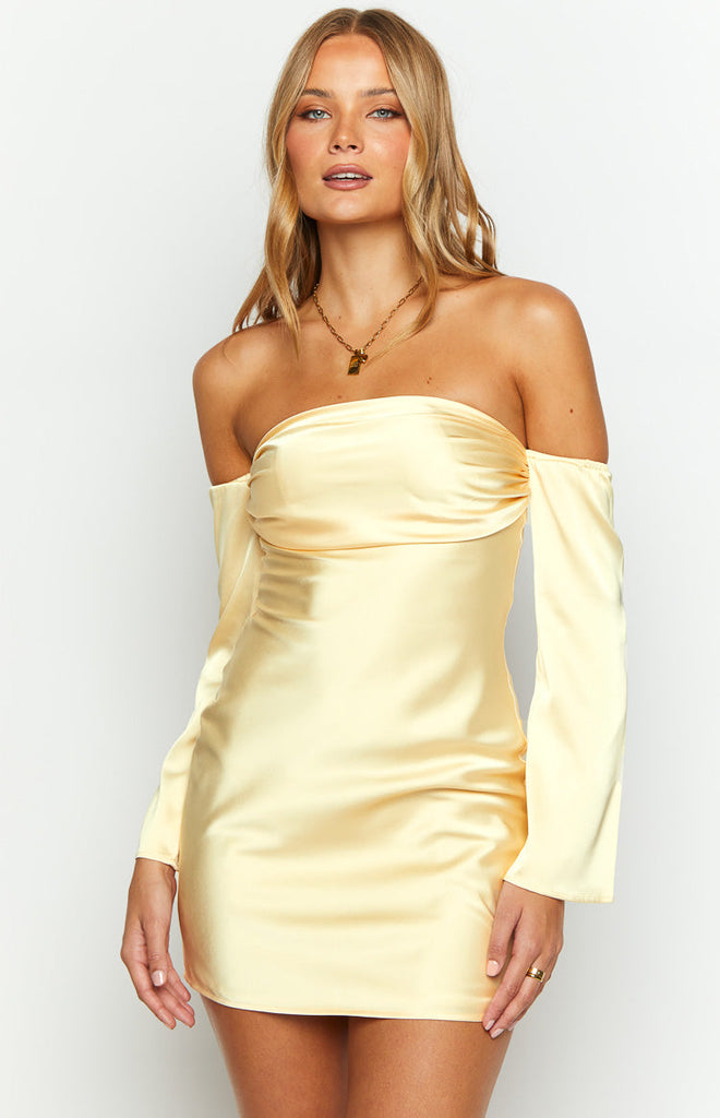 Lamira Yellow Satin Mini Dress – Beginning Boutique US