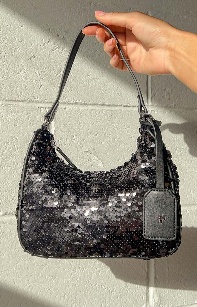 black sequin crossbody bag