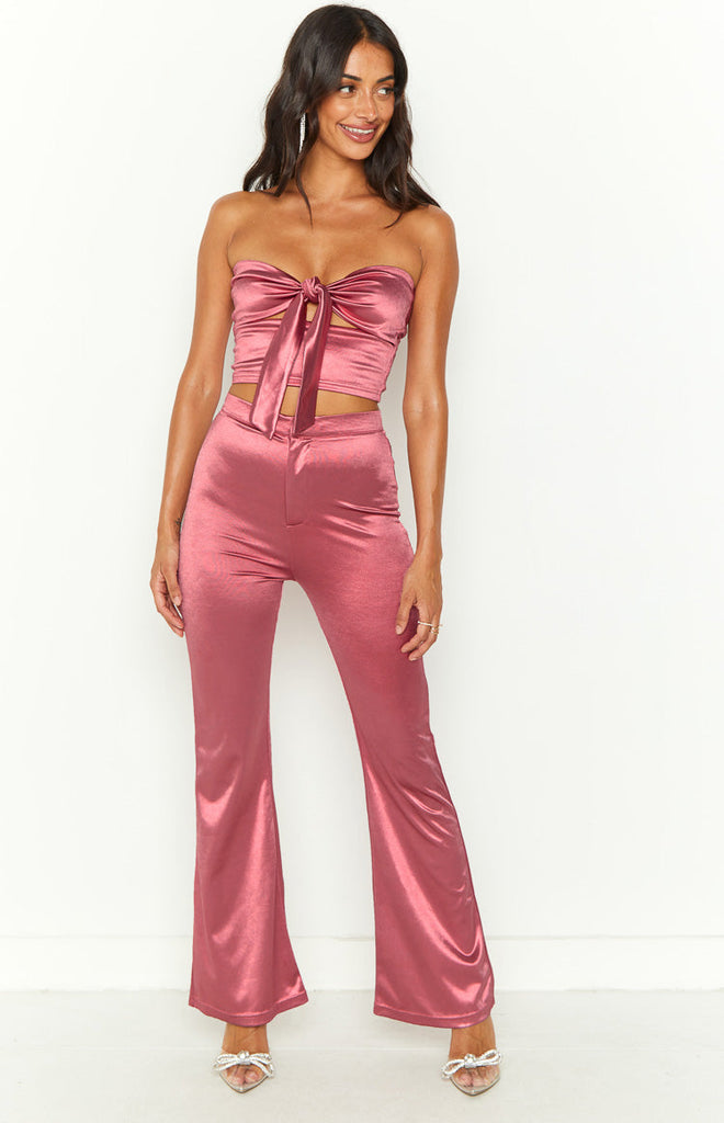 Material Girl Satin Tie-Front Strapless Top