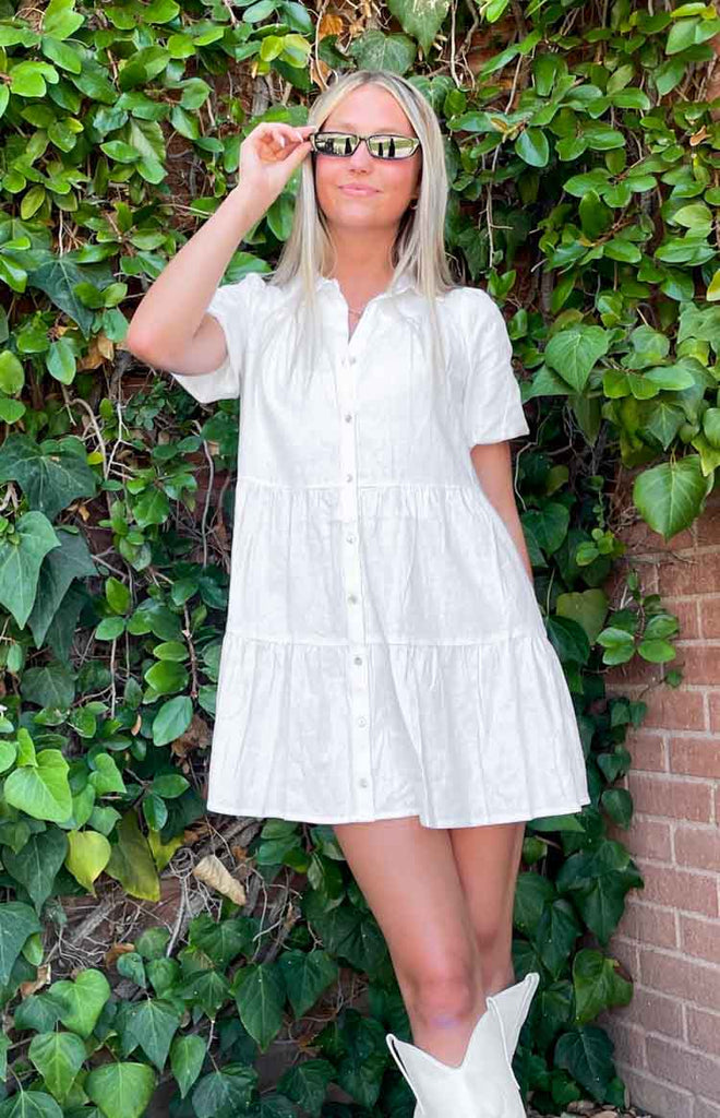 Frances White Linen Tiered Dress – Beginning Boutique US