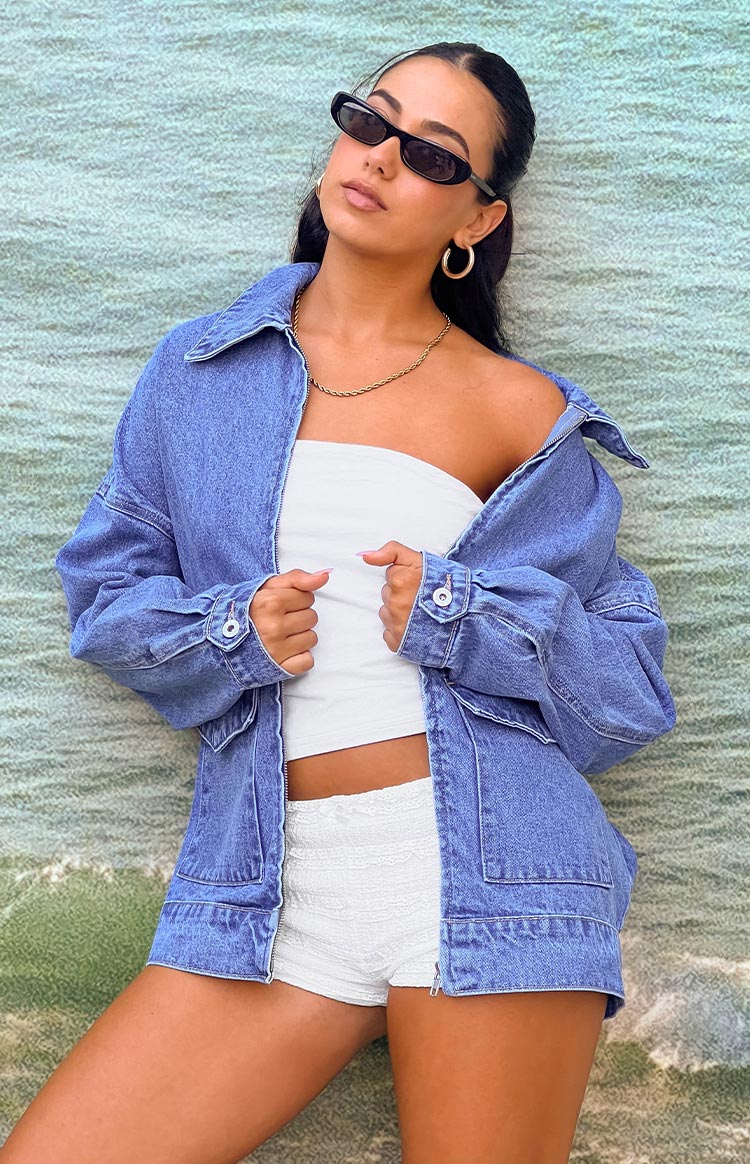 BB Exclusive Abigail Mid Wash Denim Bomber Jacket