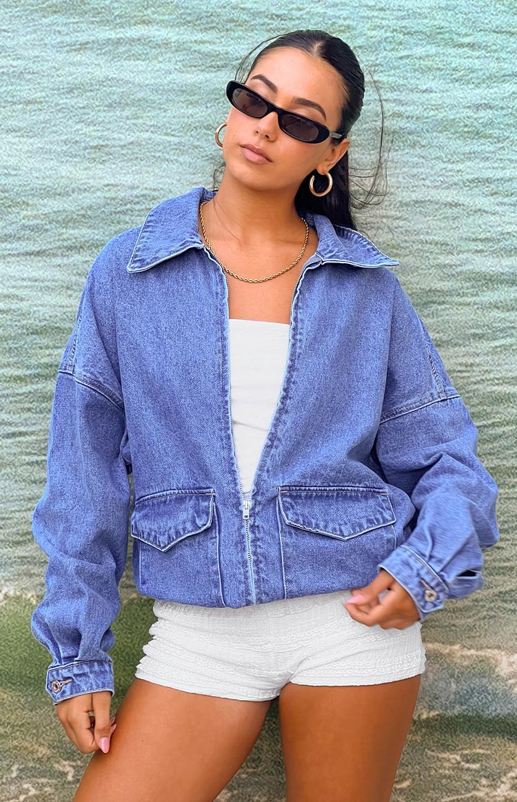 Abigail Mid Wash Denim Bomber Jacket Image