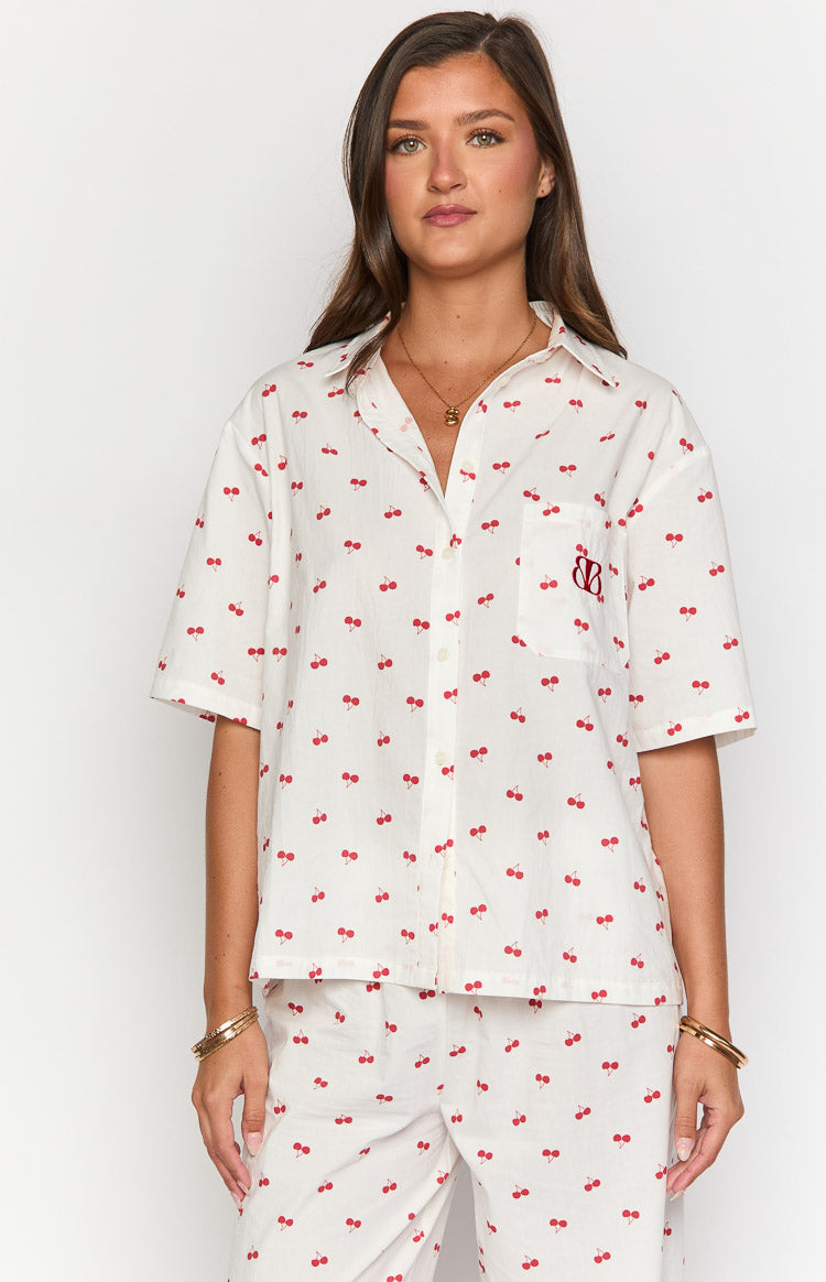 Alexea Cherry Print Pajama Shirt Image