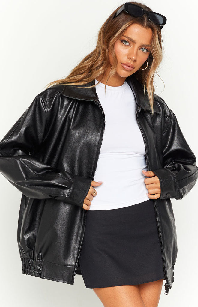 Abbi PU Black Bomber Jacket – Beginning Boutique US