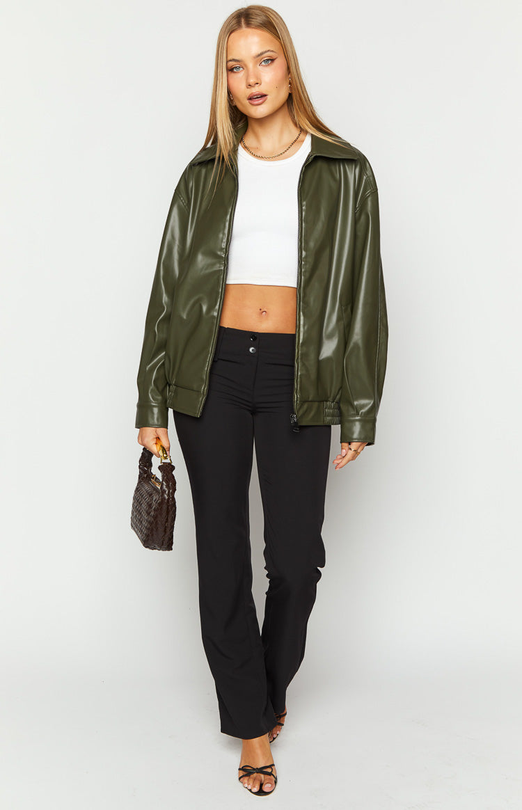 Abbi PU Olive Bomber Jacket – Beginning Boutique US