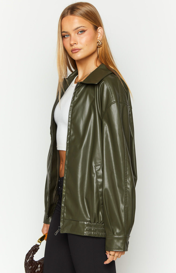 Abbi PU Olive Bomber Jacket Image