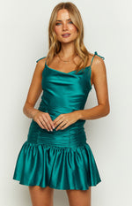 About Time Emerald Satin Mini Dress Image