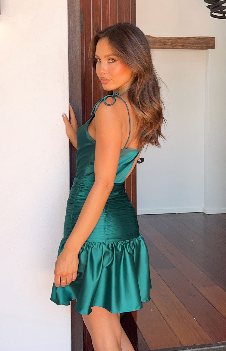 Emerald satin 2024 mini dress