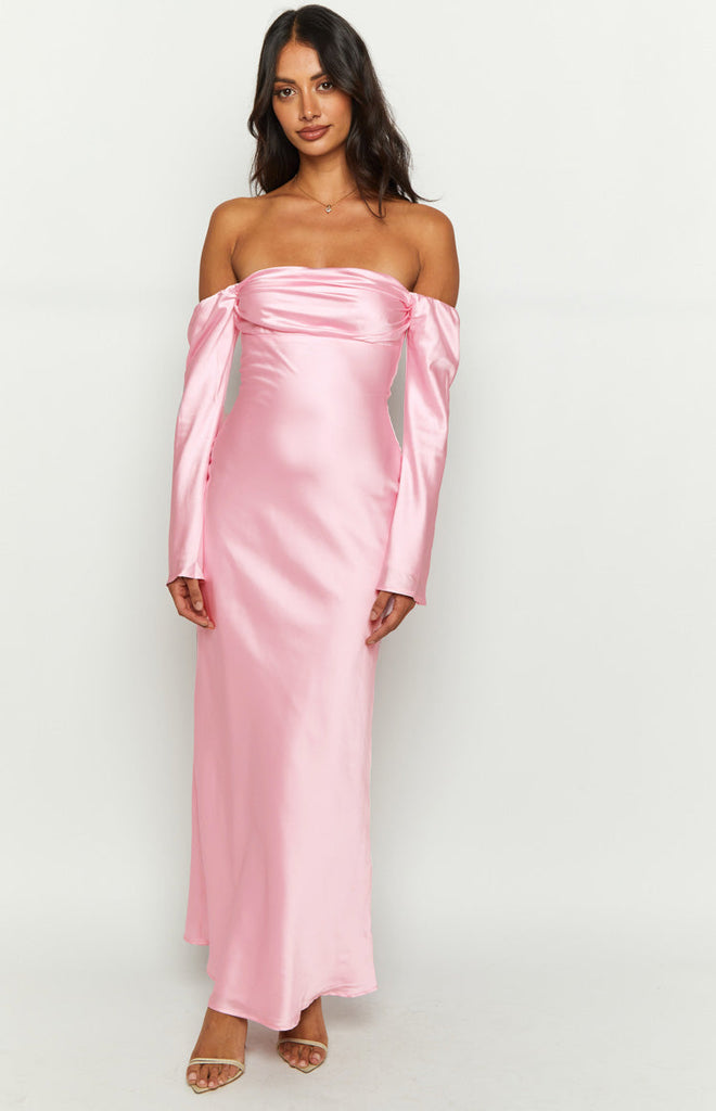 Alita Baby Pink Off The Shoulder Long Sleeve Maxi Formal Dress ...