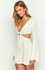 Alitzia White Knit Long Sleeve Mini Dress Image