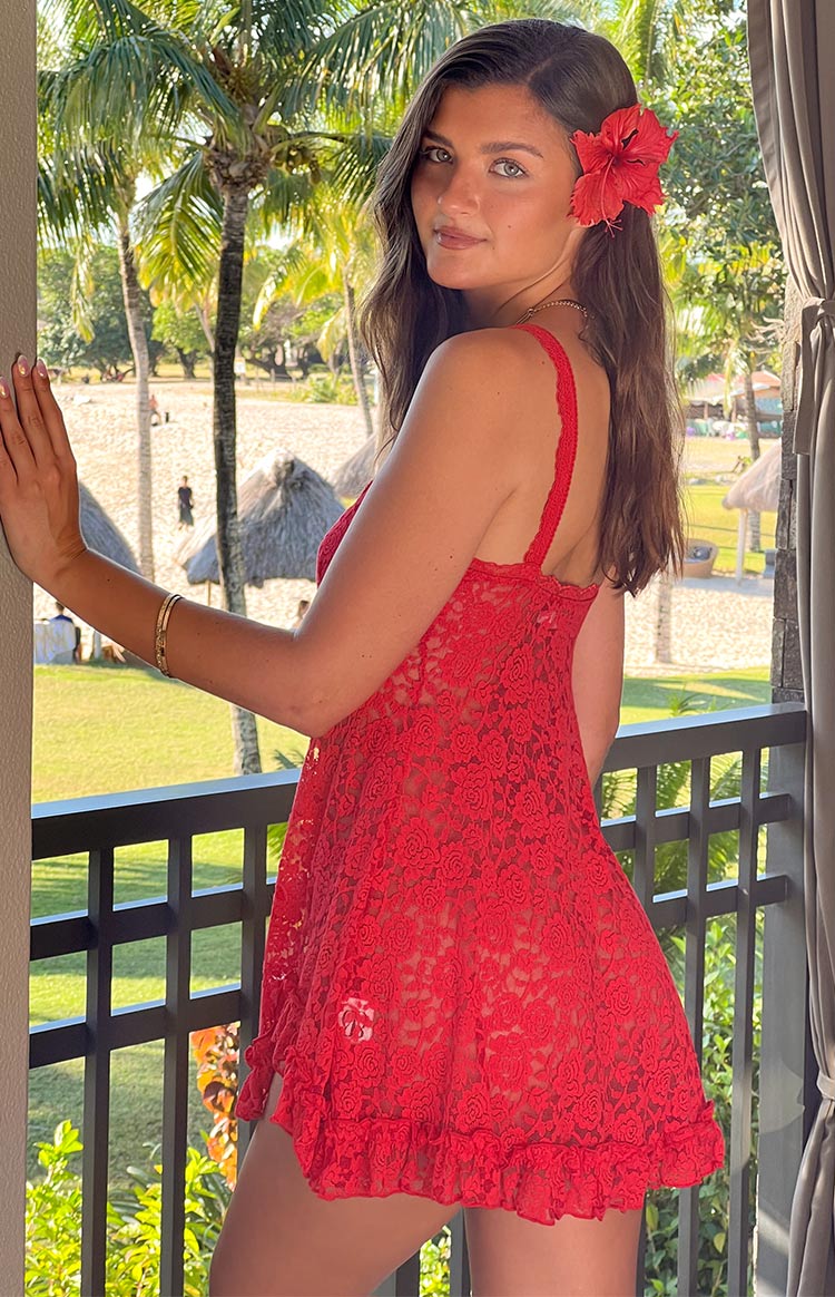 All Mine Red Lace Mini Dress Image