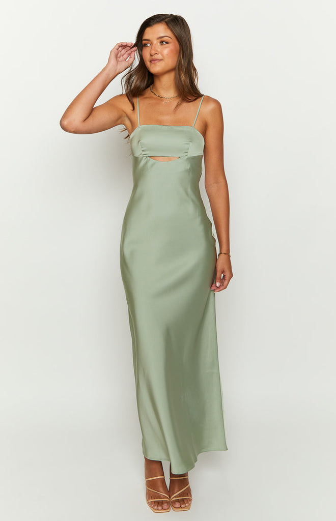 Amour Sage Satin Maxi Dress – Beginning Boutique US