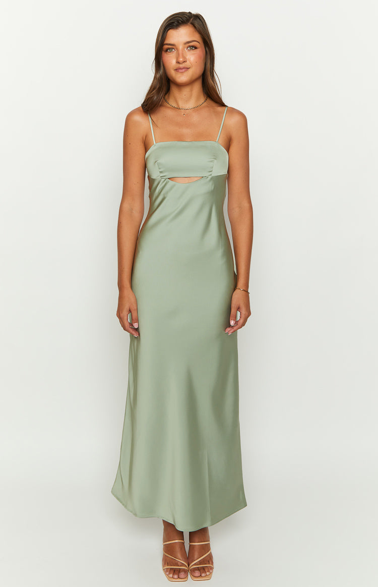 Amour Sage Satin Maxi Dress Image