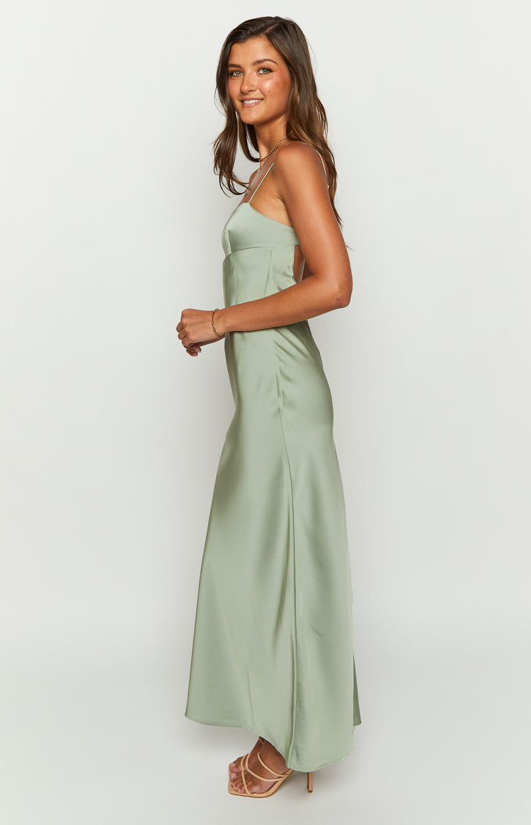 Amour Sage Satin Maxi Dress Image