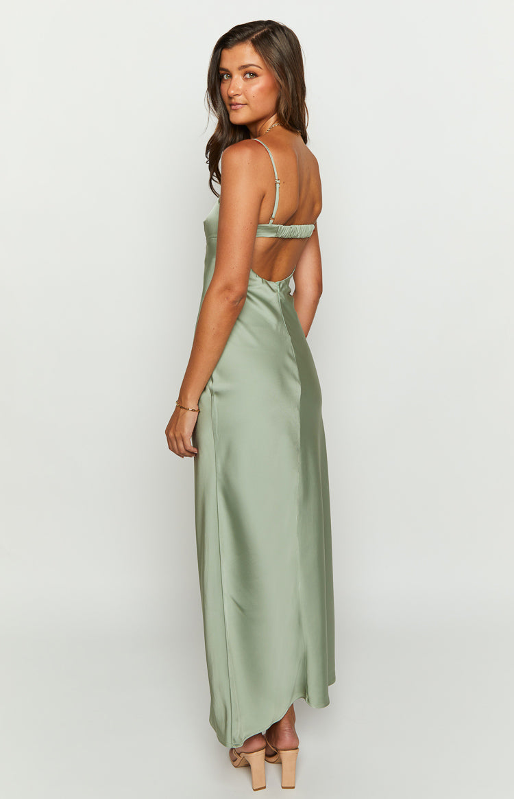 Amour Sage Satin Maxi Dress Image