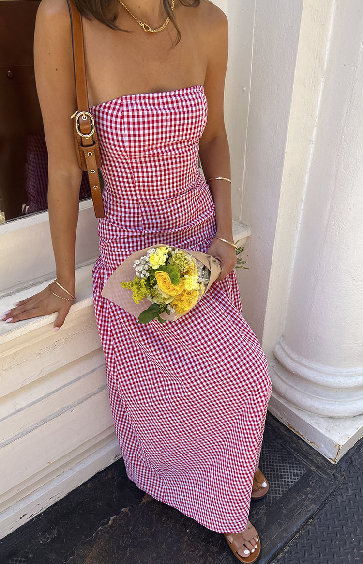 Angela Red Gingham Maxi Dress Image