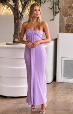 Ariella Lilac Satin Strapless Maxi Dress Image