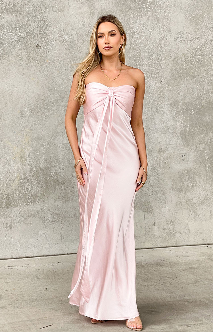 Ariella Pink Satin Strapless Maxi Dress Image