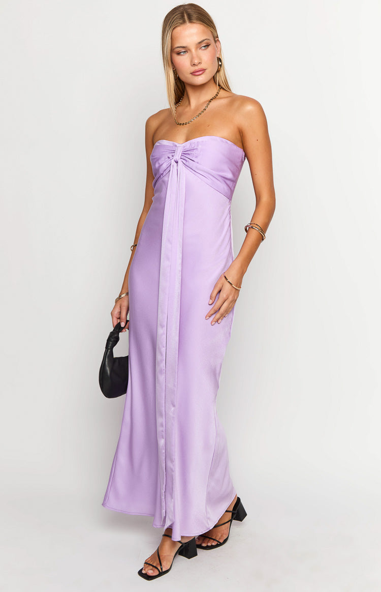 Ariella Lilac Satin Strapless Maxi Dress Image