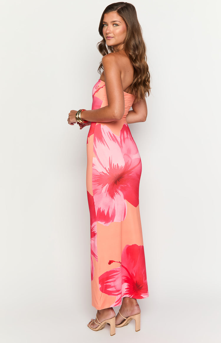 Arizona Orange Floral Print Maxi Dress Image