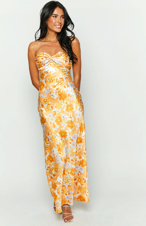 Ashley Orange Floral Formal Maxi Dress – Beginning Boutique US