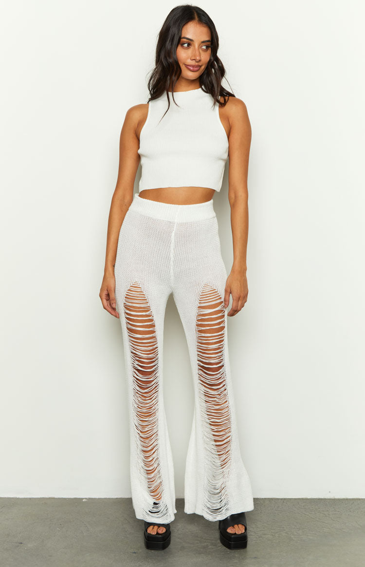 Knitted Flared Pants White