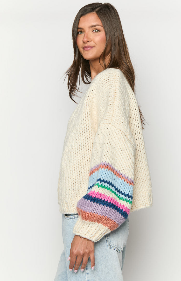 Bad Habits Cream Multi Knit Cardigan Image