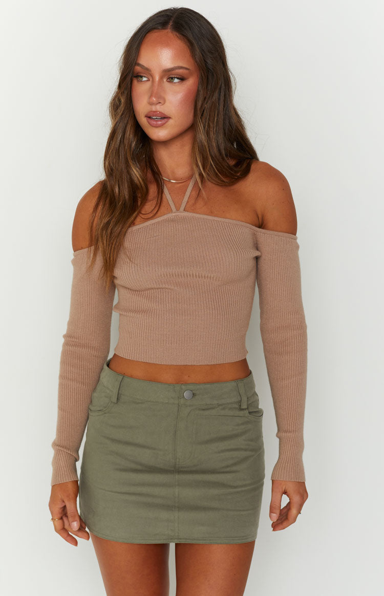 Back For You Light Brown Off Shoulder Top Image