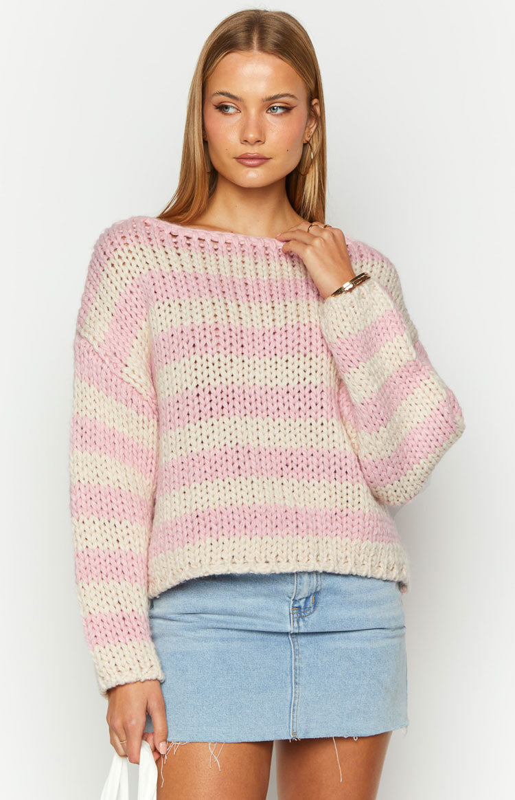 Pink and white striped sweater hotsell