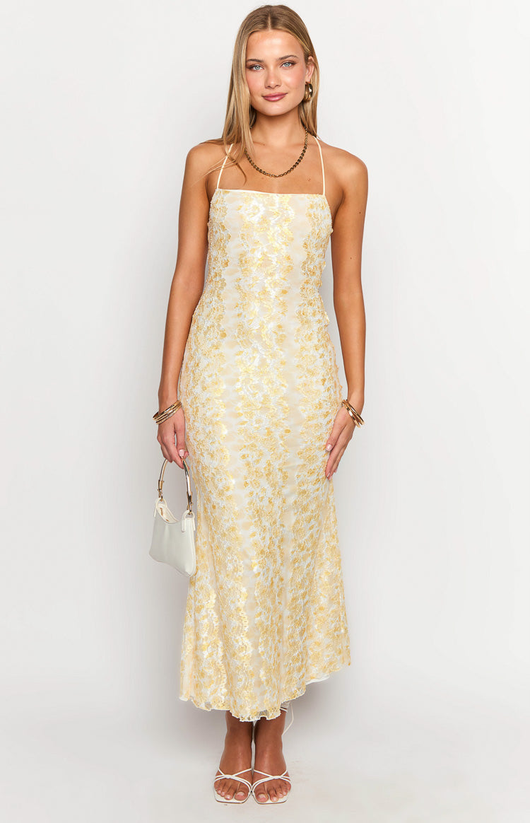 Beside Me Yellow Lace Maxi Dress Image