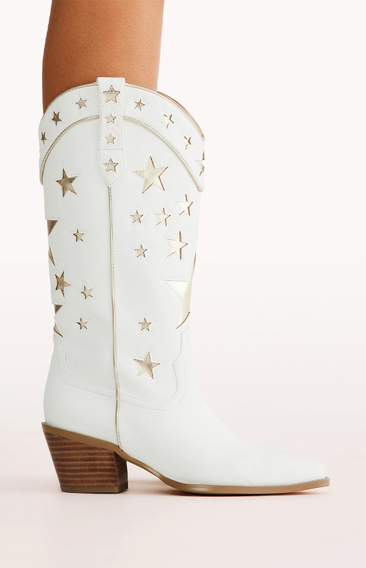 Billini Dollie White Gold Metallic Cowboy Boots Image