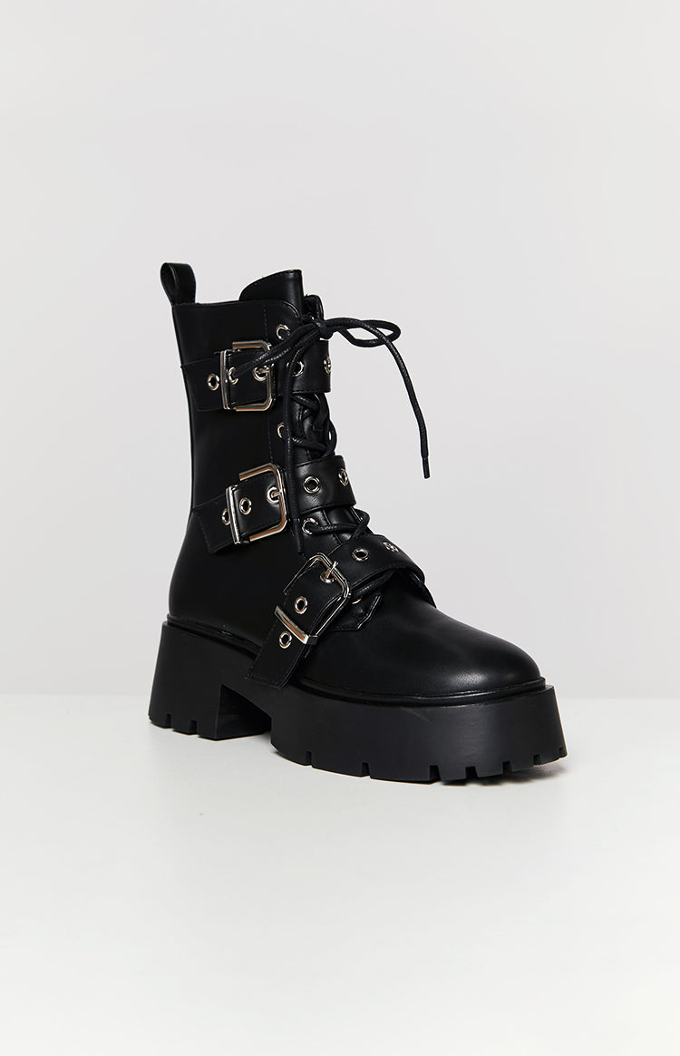 Billini Xyola Black Buckle Up Boots Image