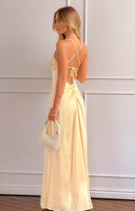 Blaise Yellow Satin Maxi Dress Image