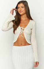 Blossom Breeze White Knit Long Sleeve Top Image