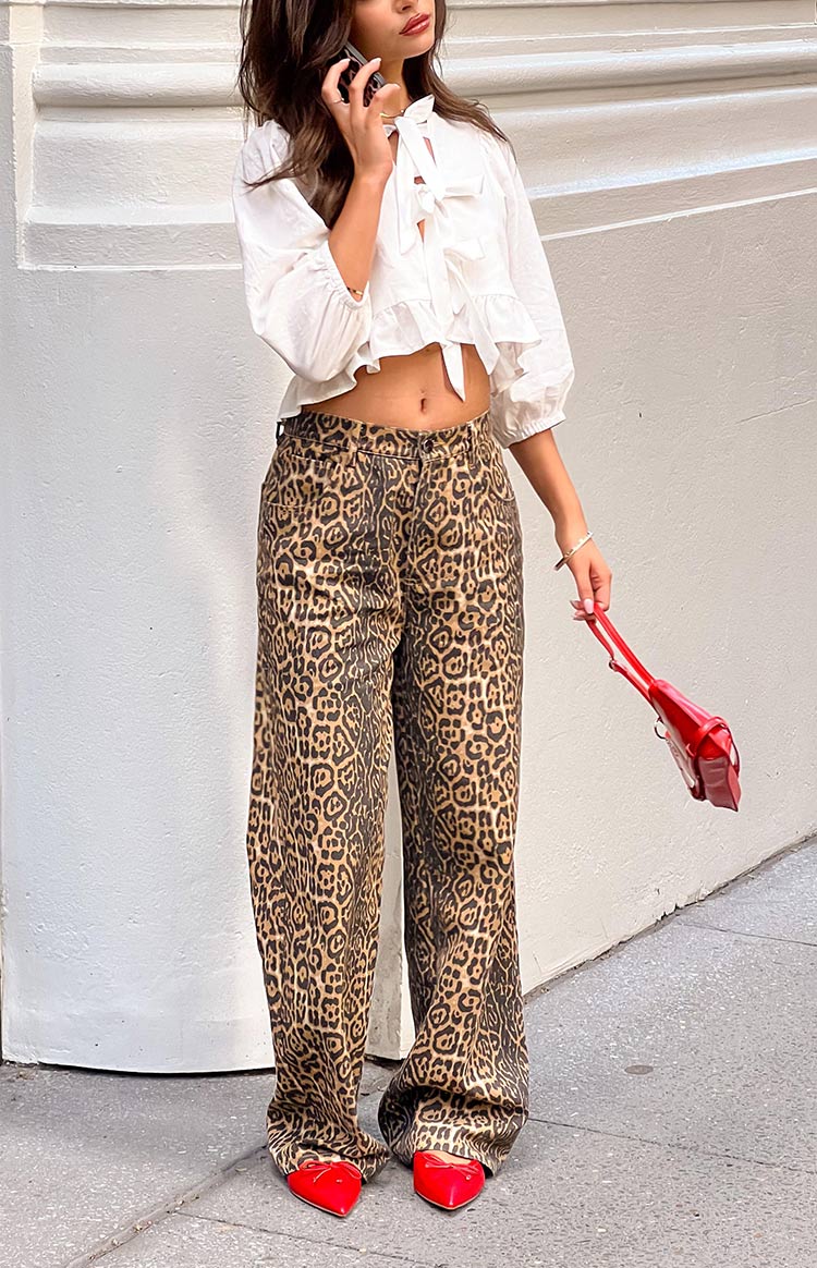 Brunet Leopard Print Straight Leg Jeans Beginning Boutique US