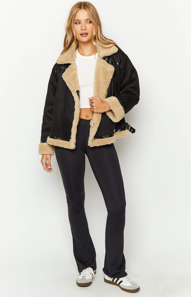 Calliope Black Aviator Jacket – Beginning Boutique US