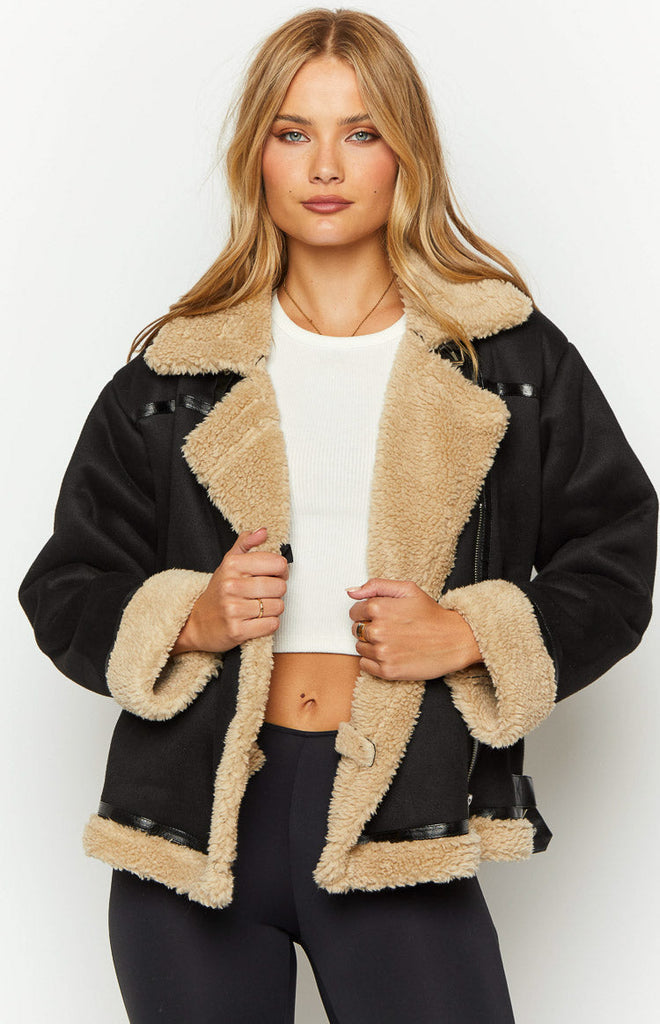 Calliope Black Aviator Jacket – Beginning Boutique US