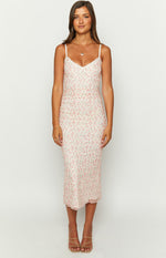 Capri Pink Floral Mesh Midi Dress Image