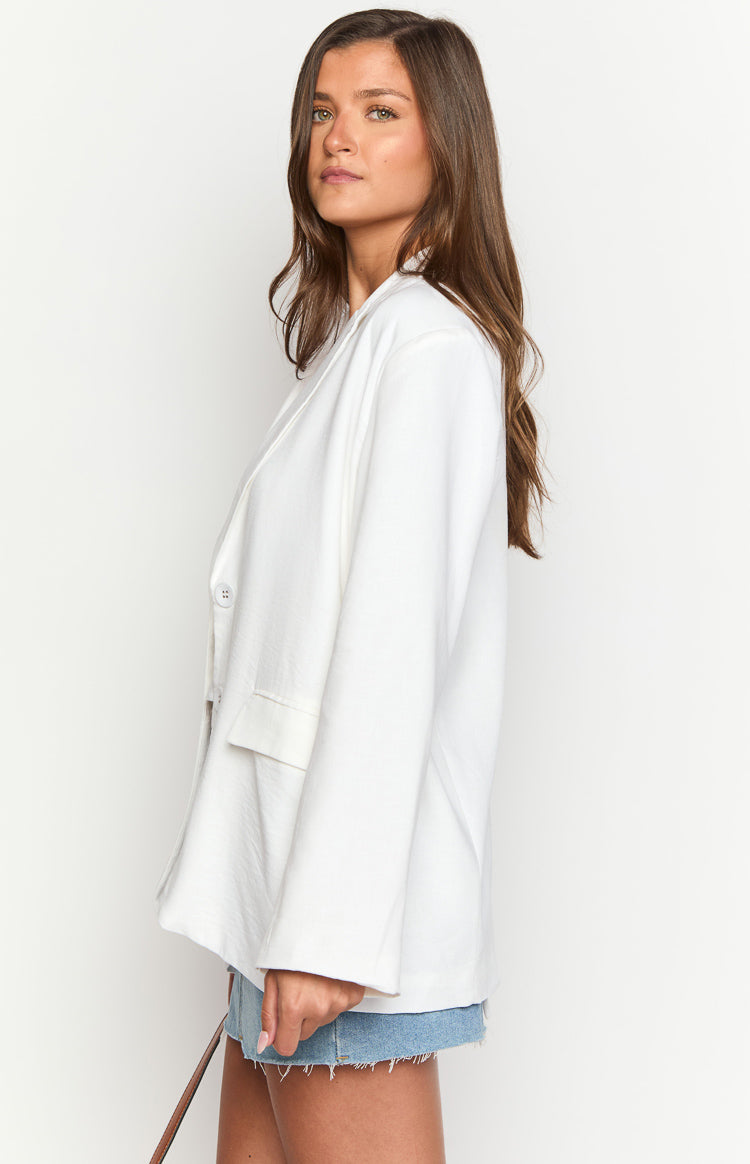 Cassy White Linen Blend Blazer Image