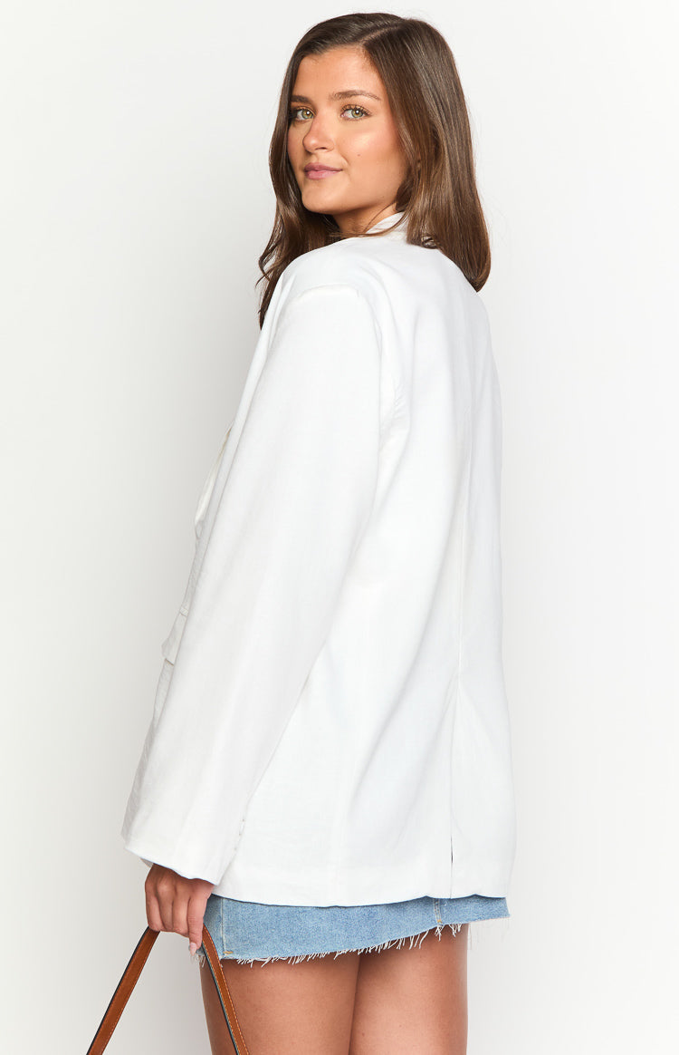 Cassy White Linen Blend Blazer Image