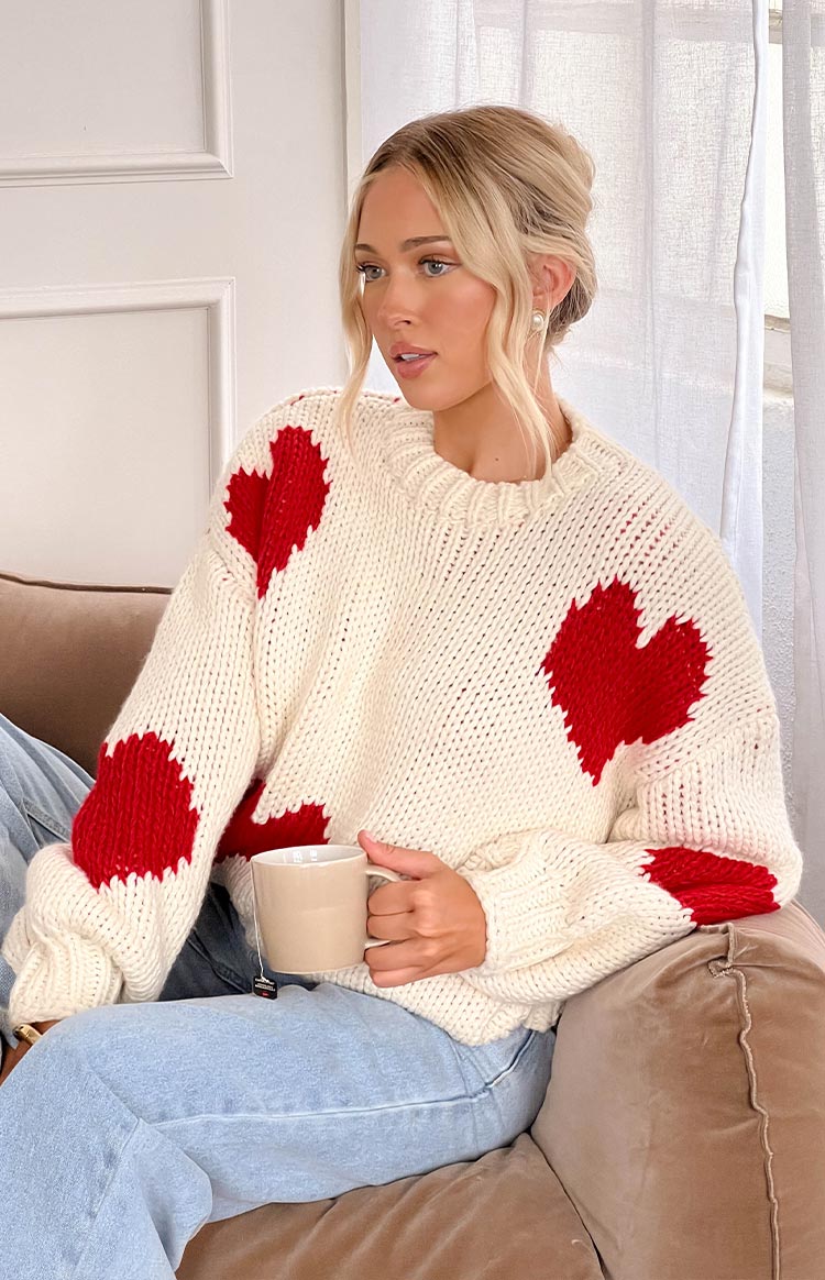 Chandi Cream Heart Chunky Knit Sweater Image