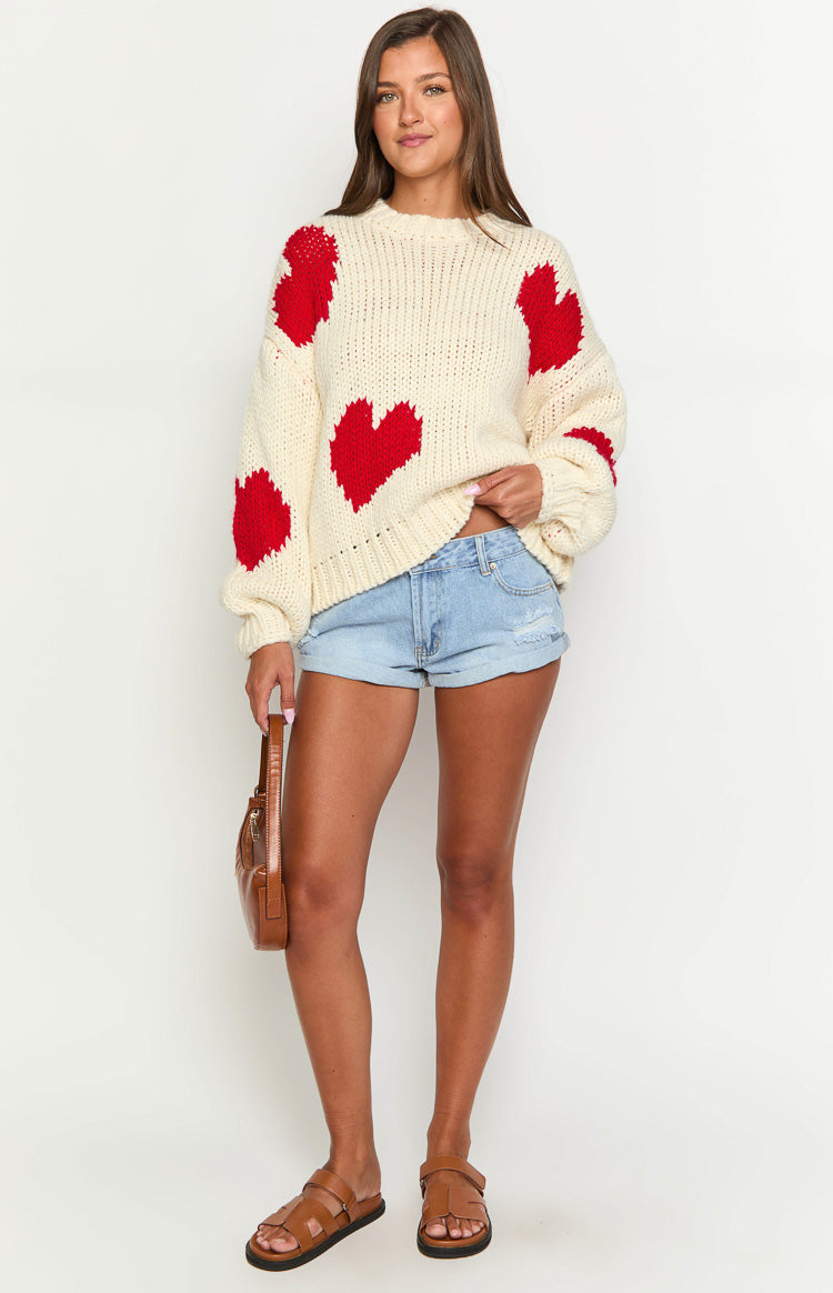 Chandi Cream Heart Chunky Knit Sweater Image