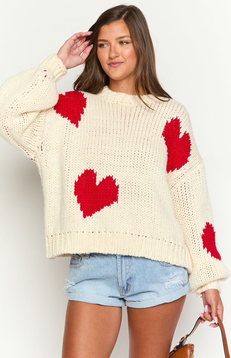 Chandi Cream Heart Chunky Knit Sweater Image