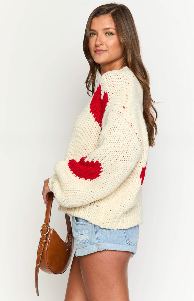 Chandi Cream Heart Chunky Knit Sweater Image