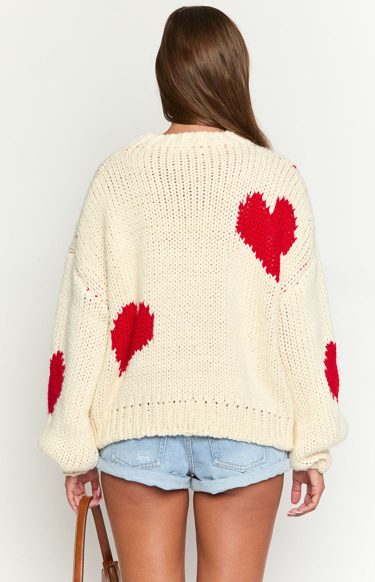 Chandi Cream Heart Chunky Knit Sweater Image