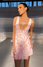 Cheeky Pink Floral Wrap Front Mini Dress Image